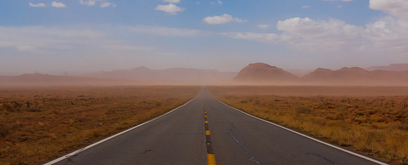 Sandstorm on the Road, Monument Valley, Arizona,  Colorado Plateau